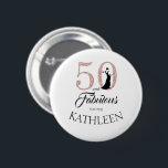 Pink 50 and Fabulous Birthday Party Custom Name 2 Inch Round Button<br><div class="desc">Celebrate turning 50 in style with this elegant 50th birthday design you can customize with your name! 50 and fabulous in faux pink glitter and black with dancing silhouette. Matching products and other colours are available in our shop. Custom requests are welcome.</div>