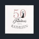 Pink 50 and Fabulous Birthday Party Custom Name Napkin<br><div class="desc">Celebrate turning 50 in style with this elegant 50th birthday design you can customize with your name! 50 and fabulous in faux pink glitter and black with dancing silhouette. Matching products and other colours are available in our shop. Custom requests are welcome.</div>