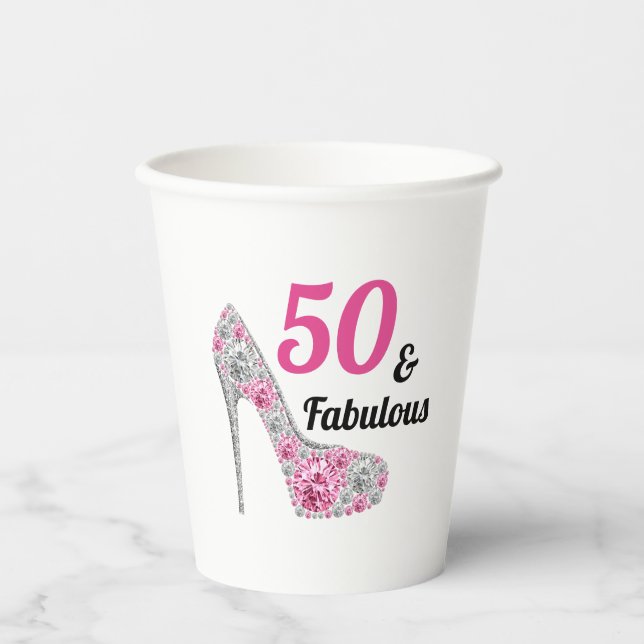 Pink 50 and Fabulous Birthday Party Paper Cups (Front)