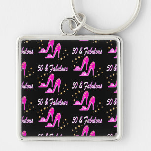 PINK 50 AND FABULOUS BIRTHDAY SHOE DESIGN KEYCHAIN