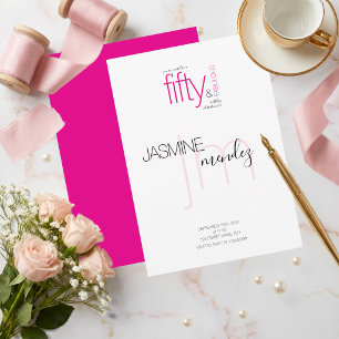 Pink 50 & Fabulous Monogram modern Birthday Invitation