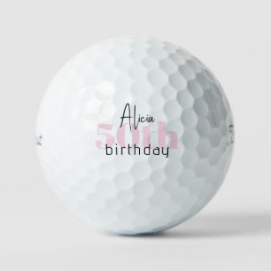 Pink 50th Birthday Personalized Titleist Pro V1 II Golf Balls