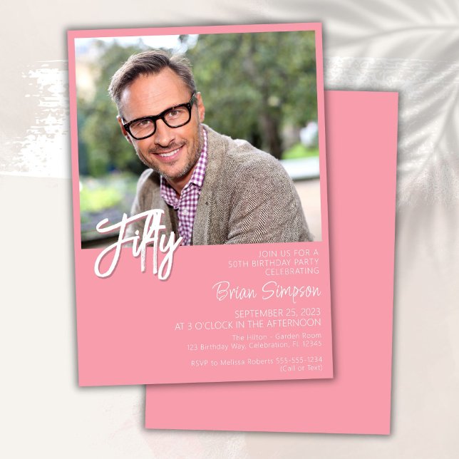 Pink 50th Birthday Photo  Invitation (Creator Uploaded)