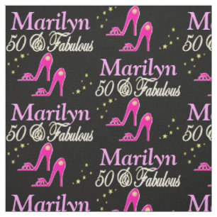 PINK 50TH BIRTHDAY SHOE QUEEN PERSONALIZED FABRIC