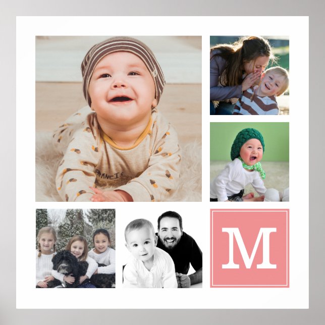 Pink 5  Photo Collage Instagram Gallery Monogram Poster (Front)
