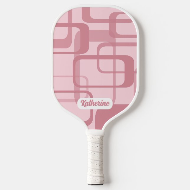 Pink 60's 70's Abstract Pattern Name Pickleball Paddle (Front)