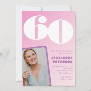 Pink 60th birthday invitations Retro Photo