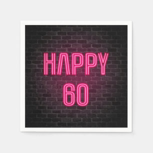 Pink 60th Birthday neon sign on brick wall Napkin