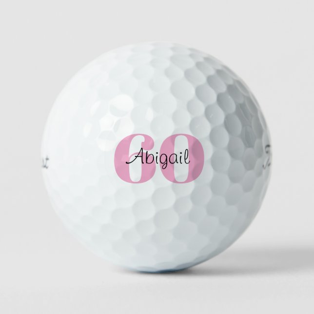 Pink 60th Birthday Script Name Titleist Pro V1 Golf Balls (Front)