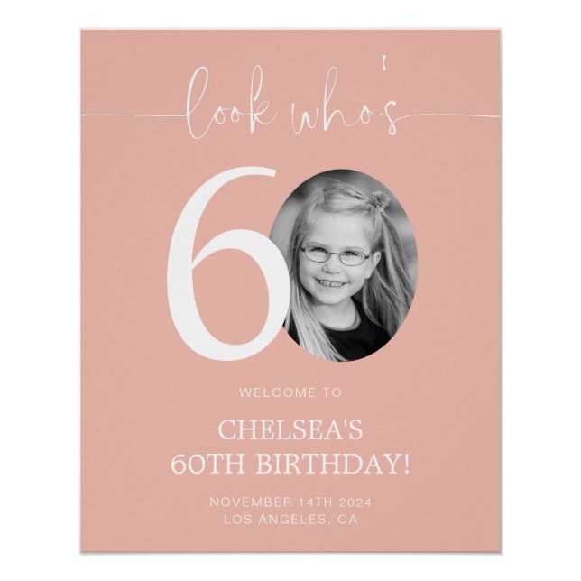 Pink 60th Birthday Welcome Sign | Look Who's 60 (Front)
