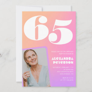 Pink 65th birthday invitations for her Retro Photo