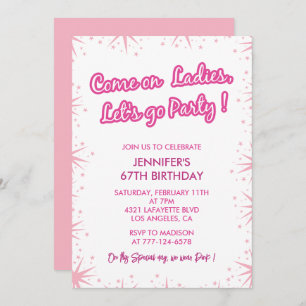 Pink 67th birthday invitations Sparkle Girl 