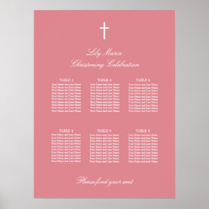 Pink 6 Table Christening Seating Chart Poster