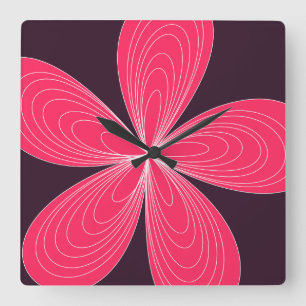 Pink 70's retro flower power square wall clock