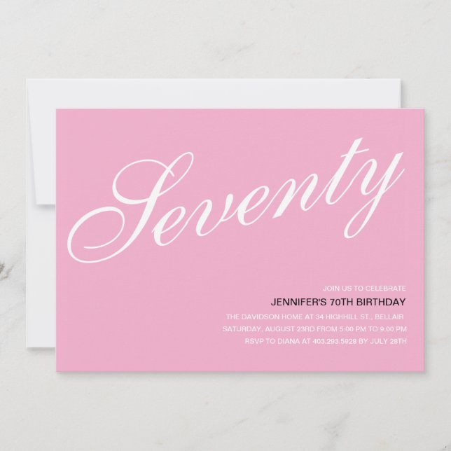 Pink 70th Birthday Invitations (Front)