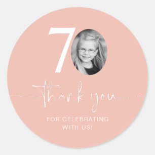Pink 70th Birthday Thank You Classic Round Sticker