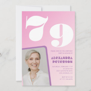 Pink 79th birthday invitations Retro Photo