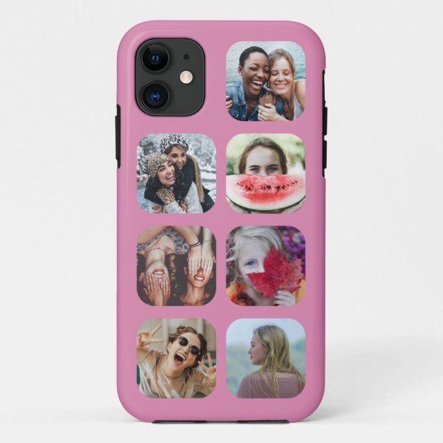 Pink 7 Square Photo Collage Template  Case-Mate iPhone Case (Back)