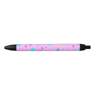 Pink 80s Memphis Geometric Pattern Black Ink Pen