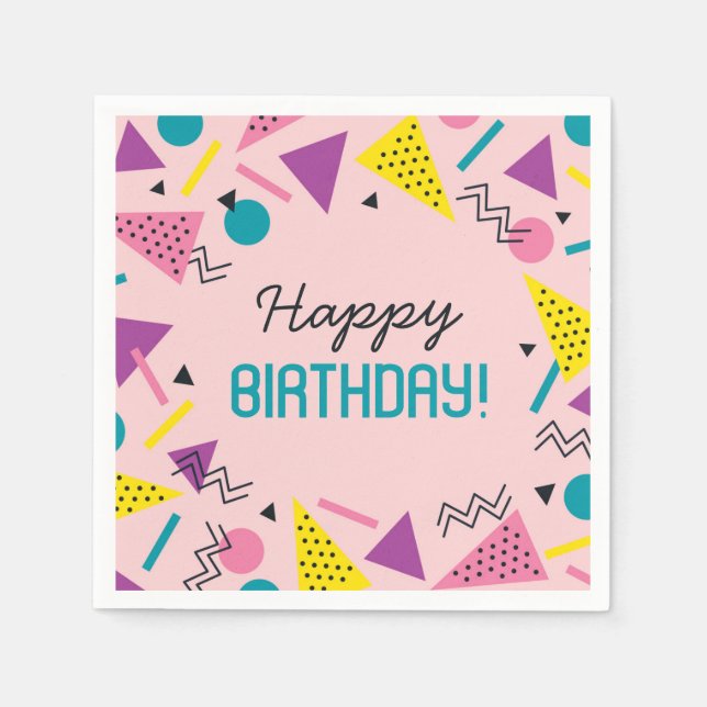 Pink 80s Pattern Birthday  Napkin (Front)