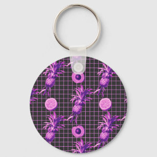Pink 80s Pineapple Mango Lemon Pattern Keychain