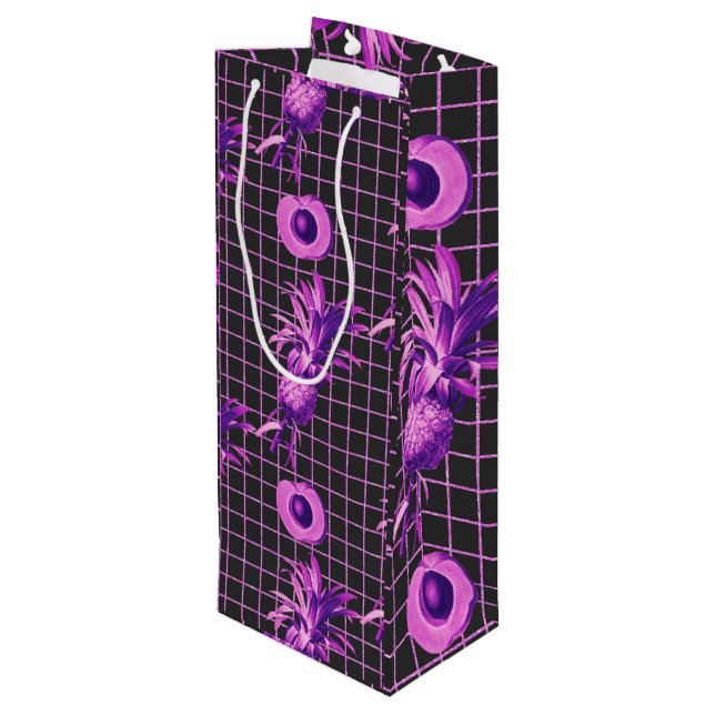 Pink 80s Pineapple Mango Lemon Pattern Wine Gift Bag (Back Angled)