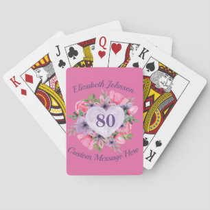 Pink 80th Birthday Playing Cards