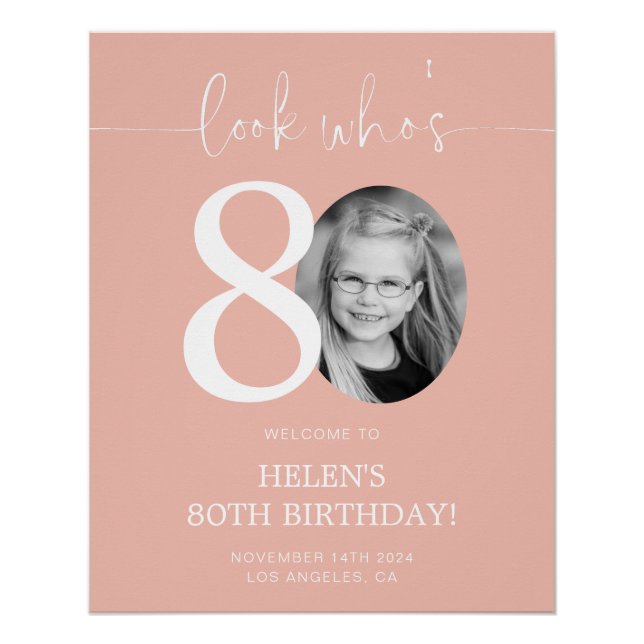 Pink 80th Birthday Welcome Sign | Look Who's 80 (Front)