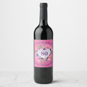 Pink 80th Birthday Wine Bottle Étiquette