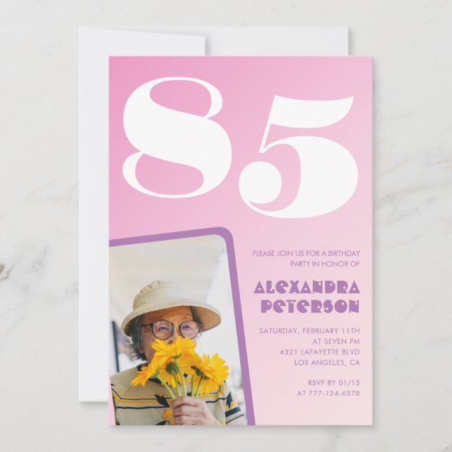 Pink 85th birthday invitations Retro Photo (Front)