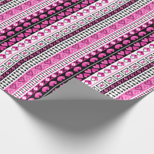 Pink 8 Bit Love Hearts Wrapping Paper (Corner)