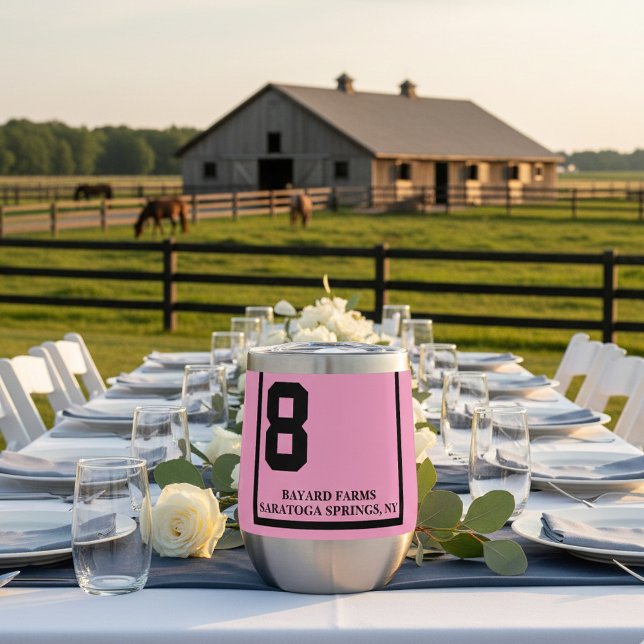 Pink 8 Personalized Derby Horse Race  (Custom pink horse number 8 saddle cloth wine tumbler. All text can be personalized)