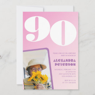 Pink 90th birthday invitations Retro Photo