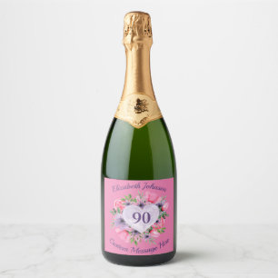 Pink 90th Birthday Sparkling Wine Bottle Label