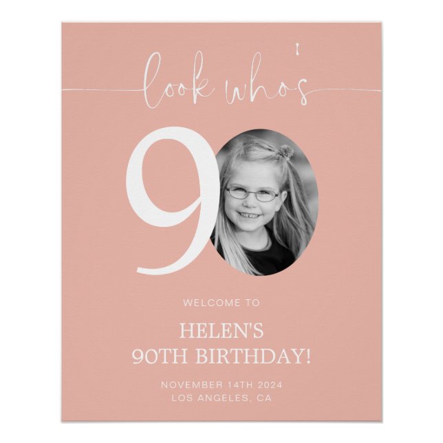 Pink 90th Birthday Welcome Sign | Look Who's 90 (Front)