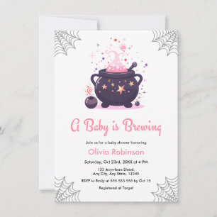Pink A Baby is Brewing Halloween Baby Shower Invitation