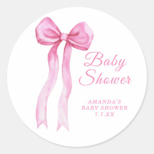 Pink a Bow Girl Baby shower Classic Round Sticker