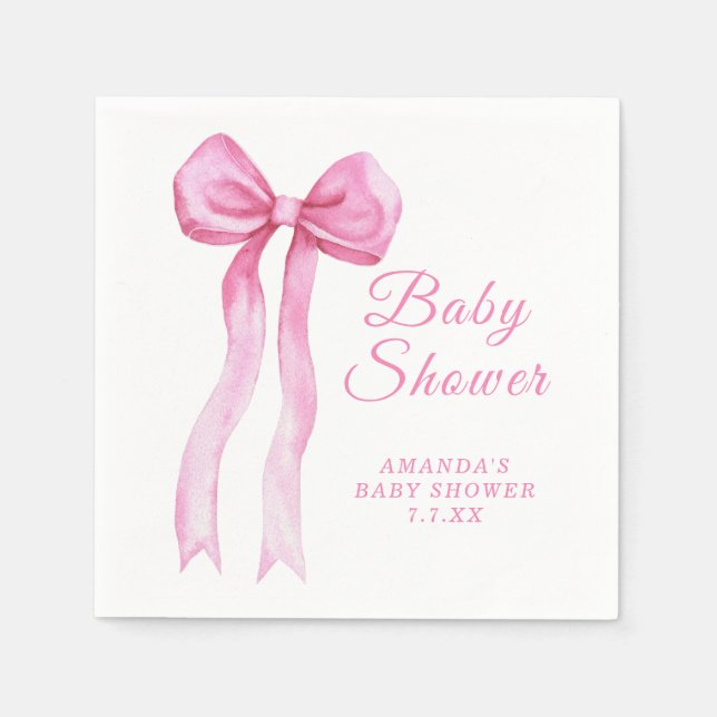 Pink a Bow It's Girl Baby shower Napkin (Front)