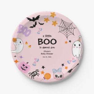 Pink A Little Boo Cute Ghost Halloween Baby Shower Paper Plate