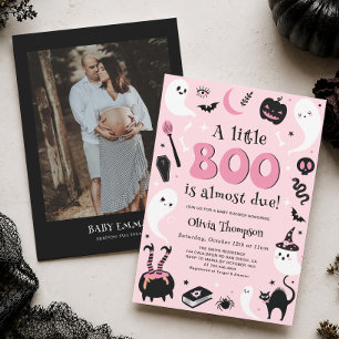 Pink A little Boo Halloween Baby Shower Invitation