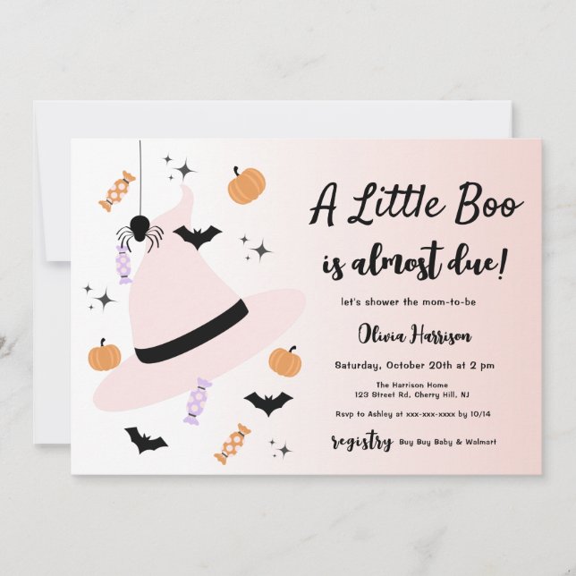 Pink a little bot Halloween Baby shower Invitation (Devant)