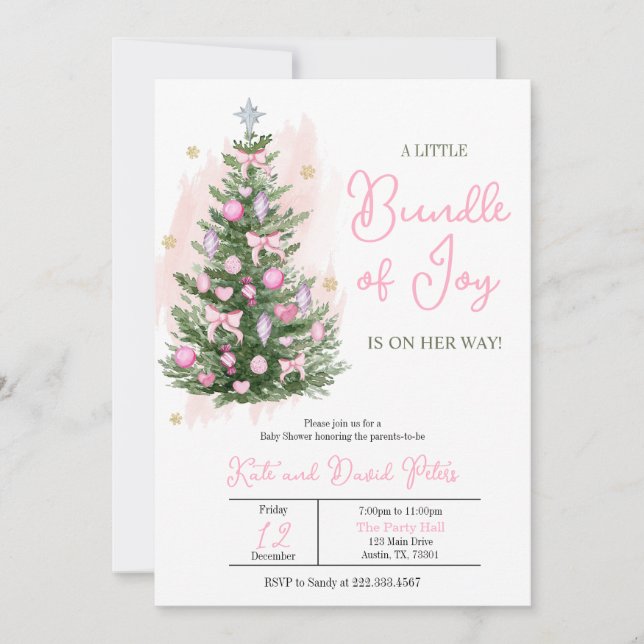 Pink A Little Bundle of Joy Christmas Baby Shower Invitation (Front)