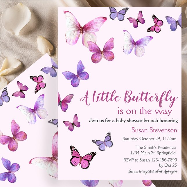 Pink A Little Butterfly Baby Shower Invitation (Creator Uploaded)