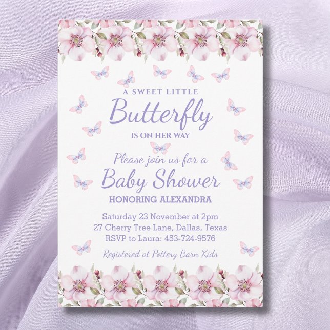 Pink A Little Butterfly Girl Floral Baby Shower Invitation (Creator Uploaded)