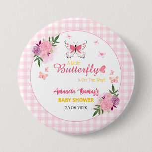 Pink A Little Butterfly Is On The Way Baby Shower 3 Inch Round Button