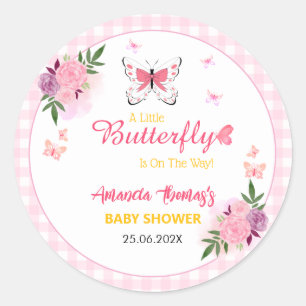 Pink A Little Butterfly Is On The Way Baby Shower  Classic Round Sticker