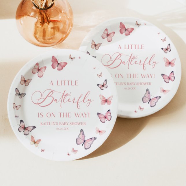 Pink A Little Butterfly Is On The Way Baby Shower  Paper Plate (Creator Uploaded)