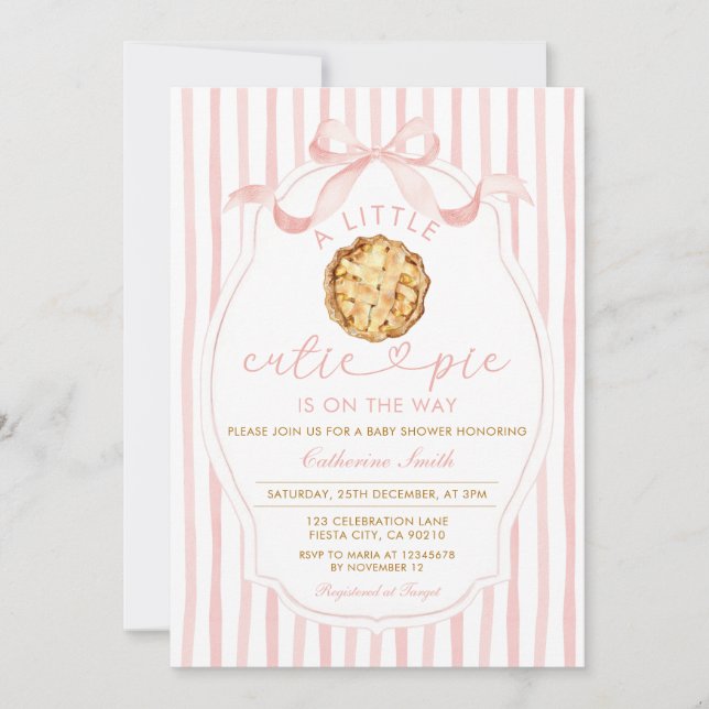 Pink A little Cutie Pie is on the way Baby Shower  Invitation (Front)