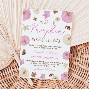Pink A Little Pumpkin Fall Baby Shower  Invitation