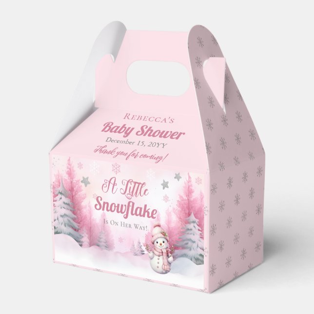 Pink A Little Snowflake | Snow Girl Baby Shower Favor Box (Front Side)